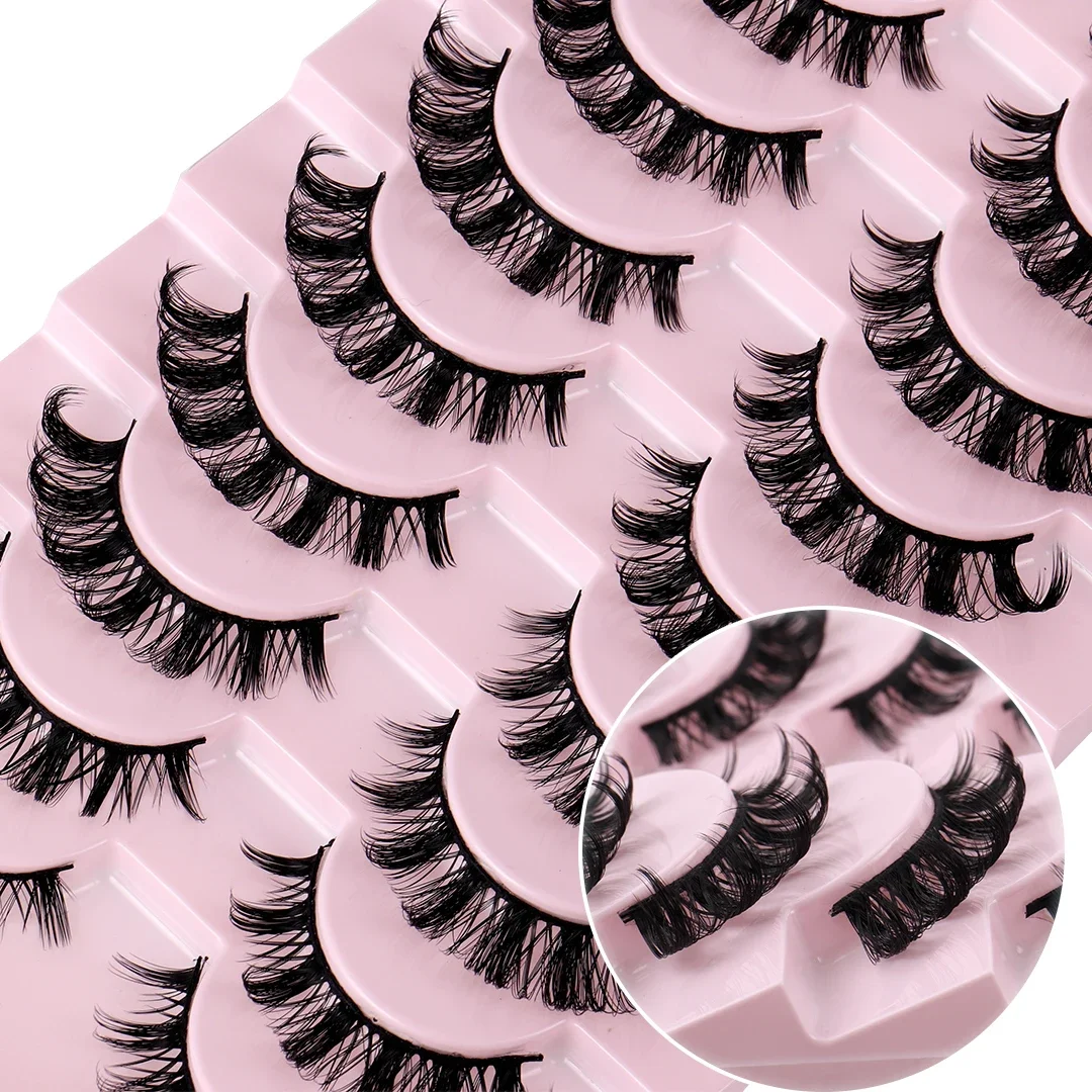 10 Pairs Russian Strip Lashes D Curl Fake Lashes Natural Look Fluffy Volume Wispy Russian Lashes 3D Effect Fake Eyelashes