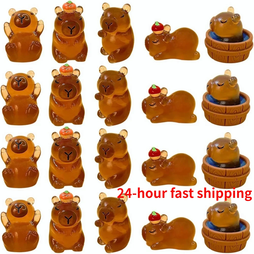 10/20pcs Luminous Capybara Mini Resin Animals Figurines,Glow At Night Outdoor Craft Decor for Miniature DIY Garden Accessories