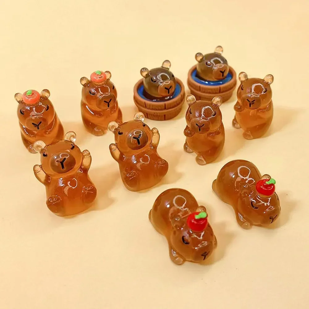 10/20pcs Luminous Capybara Mini Resin Animals Figurines,Glow At Night Outdoor Craft Decor for Miniature DIY Garden Accessories