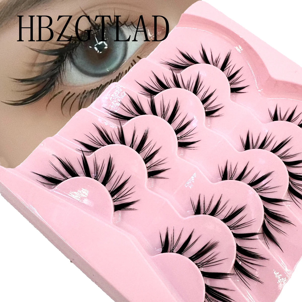HBZGTLAD 5 Pairs of Anime Role-Playing Fake Mink Eyelashes Natural Full Lashes Transparent Tape Soft Eyelash Extension