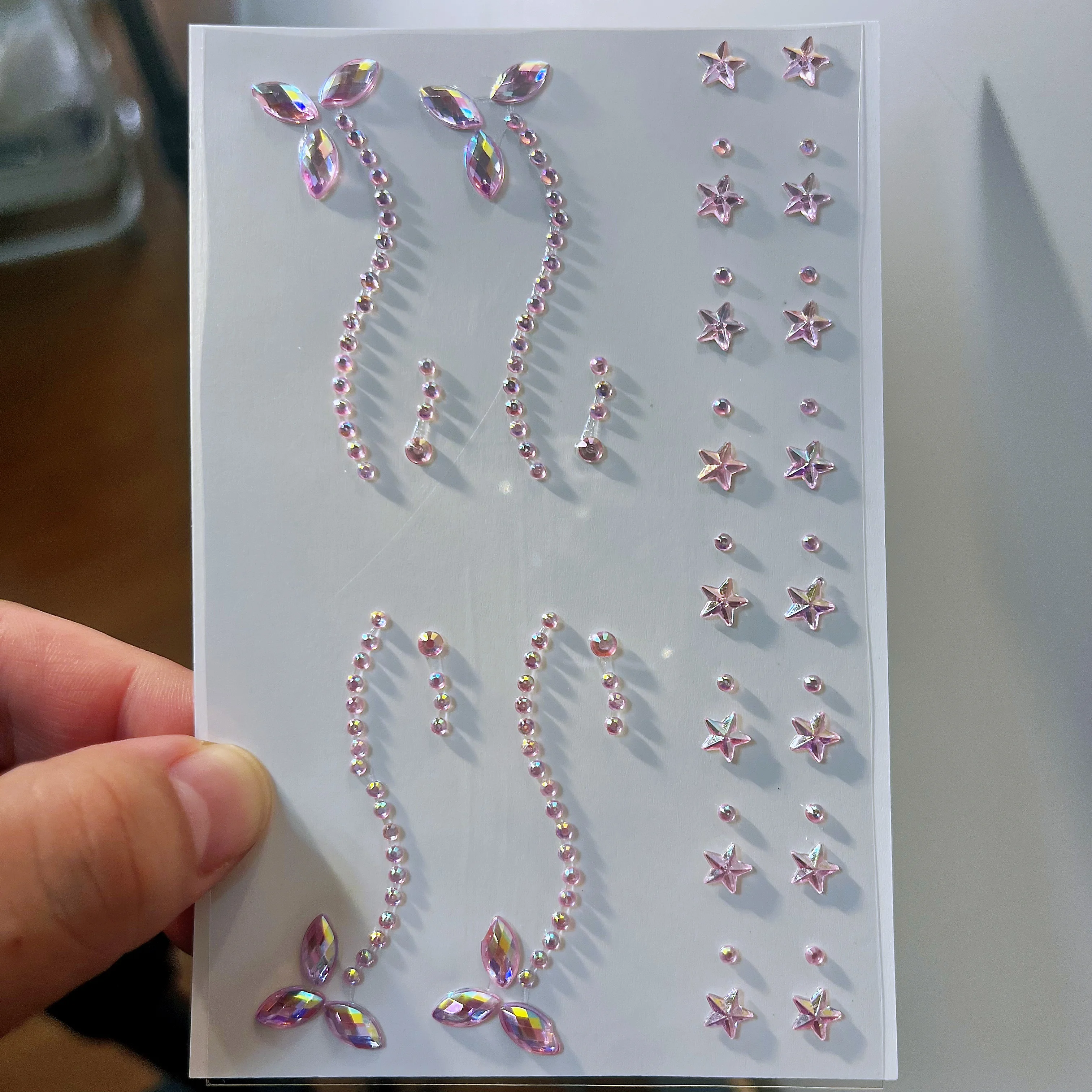 1Sheet Pink Faux Gemstone Facial Sticker Star & Flower Shaped for Makeup and Decoration Y2K Party Music Festival Gift For Girls*