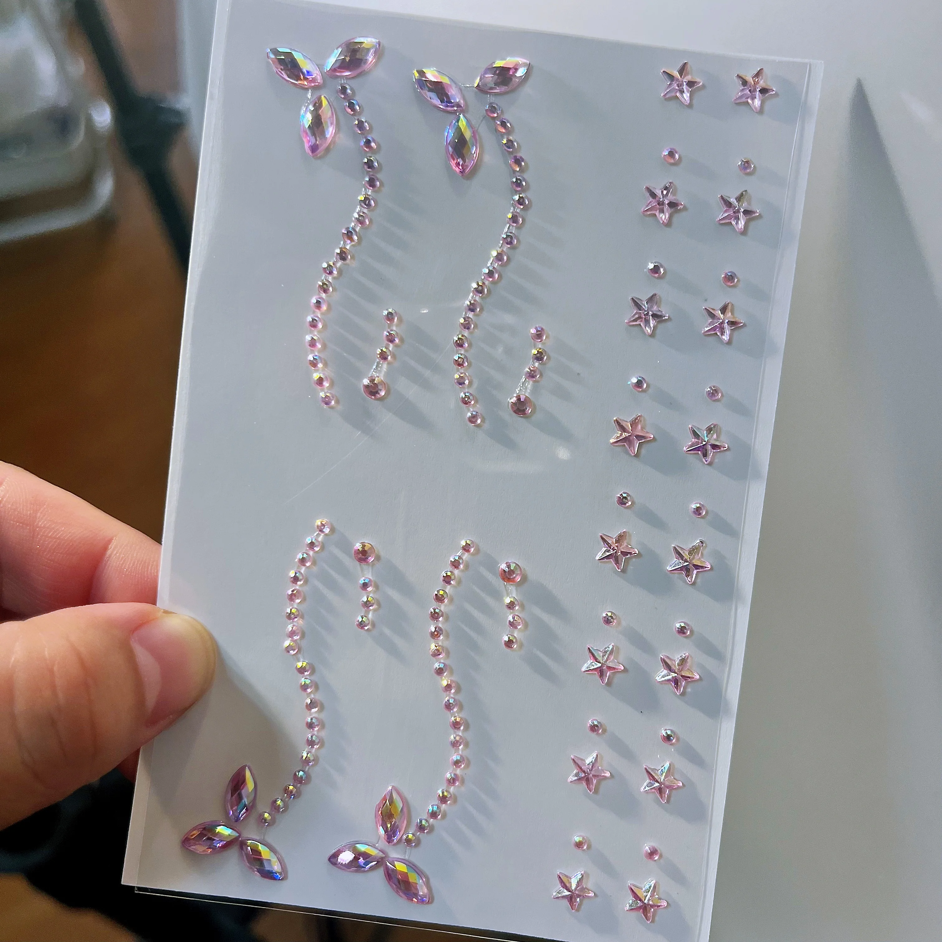 1Sheet Pink Faux Gemstone Facial Sticker Star & Flower Shaped for Makeup and Decoration Y2K Party Music Festival Gift For Girls*