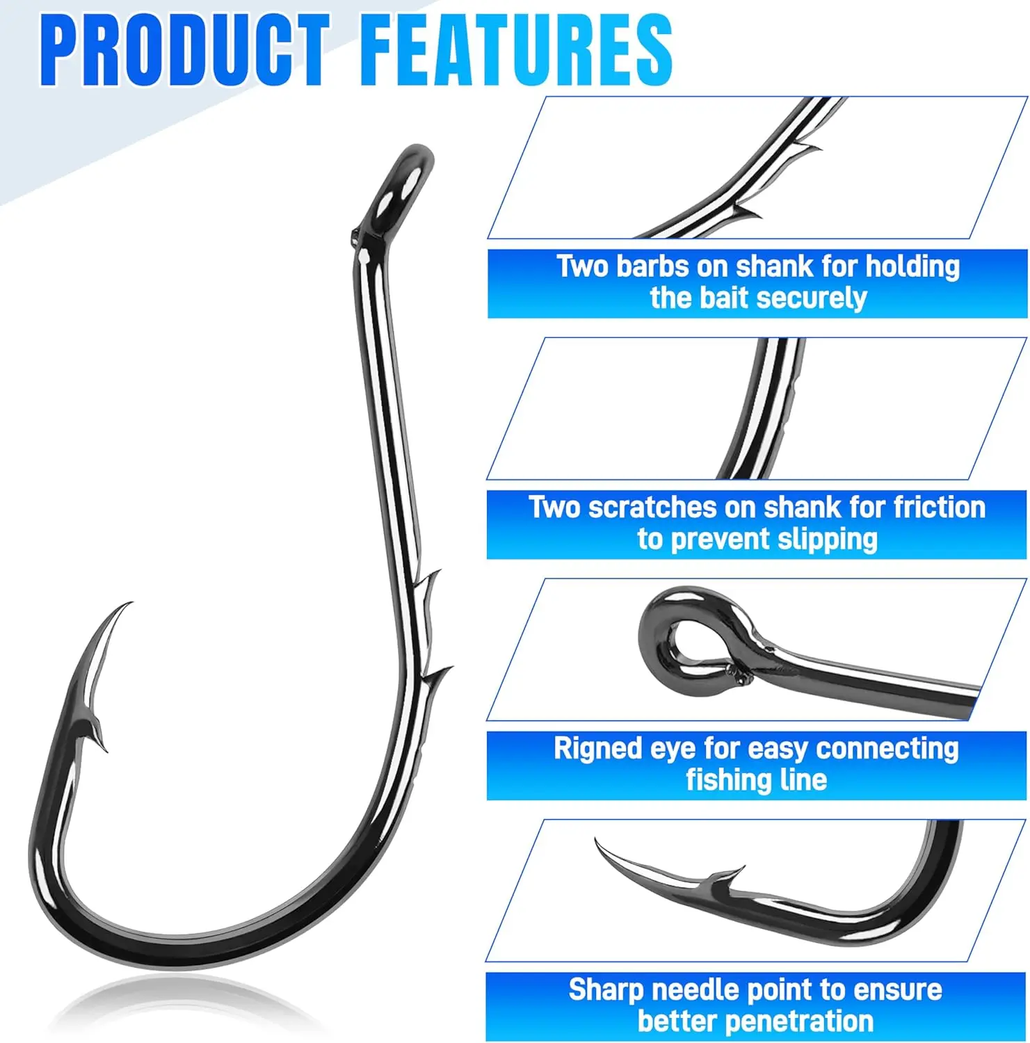 FishTrip Octopus Baitholder Fishing Hooks 2X Sharp Barbed Beak Hooks High Carbon Steel Extra Sharp Closed Eye for Saltwater