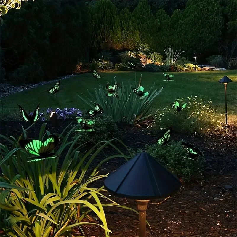 ,24pcs Glow In The Dark Luminous Butterfly Stakes - Perfect For Outdoor Garden Lawn Decoration!