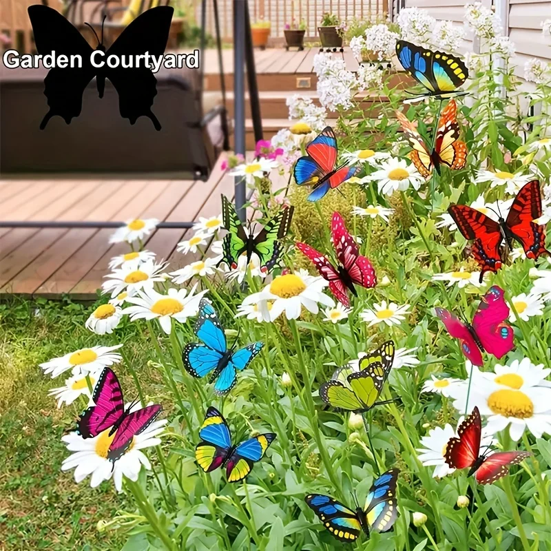 ,24pcs Glow In The Dark Luminous Butterfly Stakes - Perfect For Outdoor Garden Lawn Decoration!