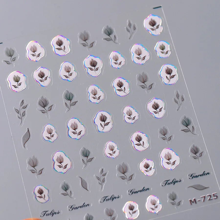 Colorful Floral Nail Art Sticker Summer Garden Motifs Juicy Flower Petals Dimensional Botanical Patterns Adhesive Manicure Decal