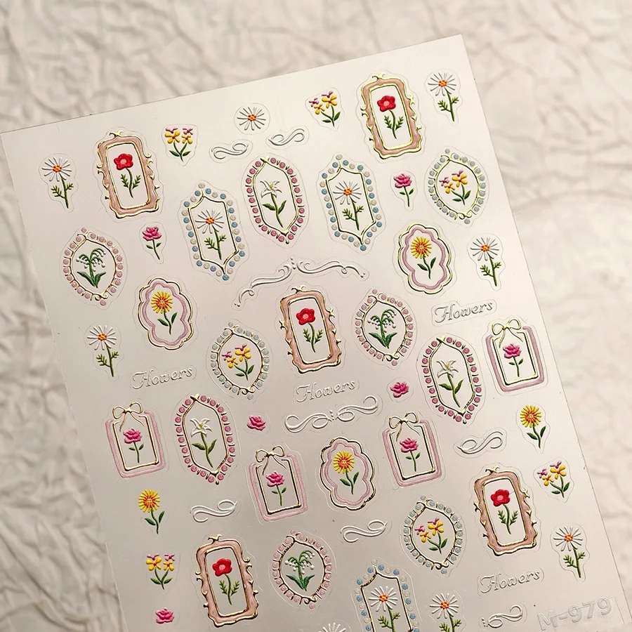 Colorful Floral Nail Art Sticker Summer Garden Motifs Juicy Flower Petals Dimensional Botanical Patterns Adhesive Manicure Decal