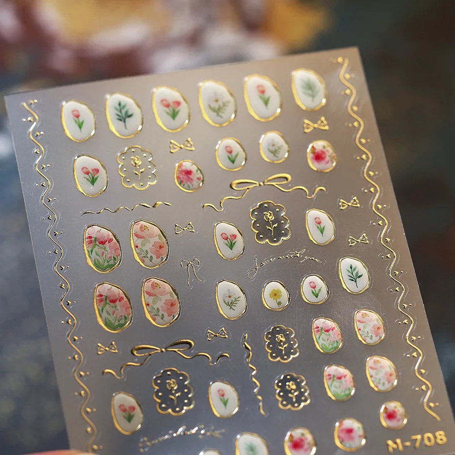 Colorful Floral Nail Art Sticker Summer Garden Motifs Juicy Flower Petals Dimensional Botanical Patterns Adhesive Manicure Decal