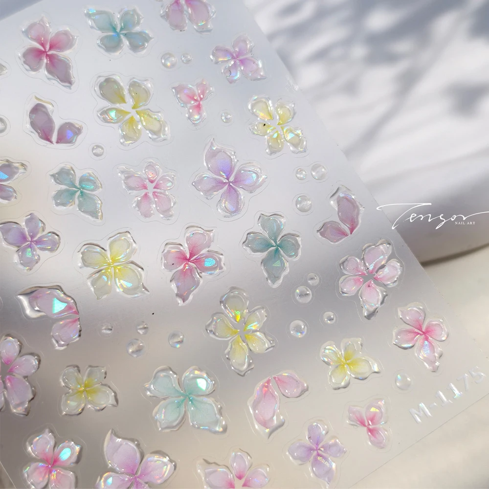 Colorful Floral Nail Art Sticker Summer Garden Motifs Juicy Flower Petals Dimensional Botanical Patterns Adhesive Manicure Decal
