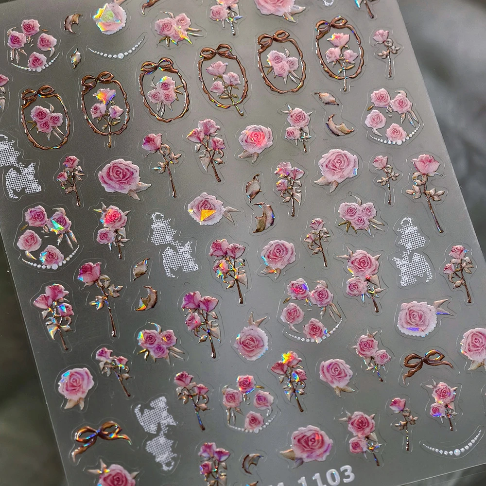 Colorful Floral Nail Art Sticker Summer Garden Motifs Juicy Flower Petals Dimensional Botanical Patterns Adhesive Manicure Decal