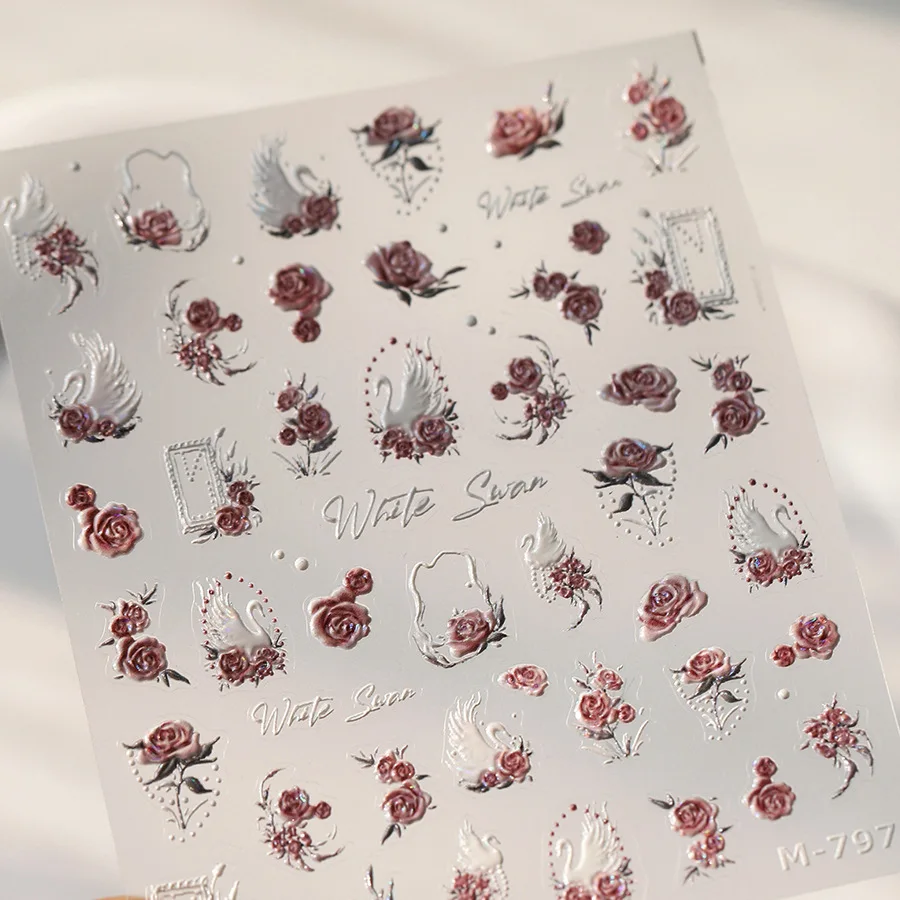 Colorful Floral Nail Art Sticker Summer Garden Motifs Juicy Flower Petals Dimensional Botanical Patterns Adhesive Manicure Decal