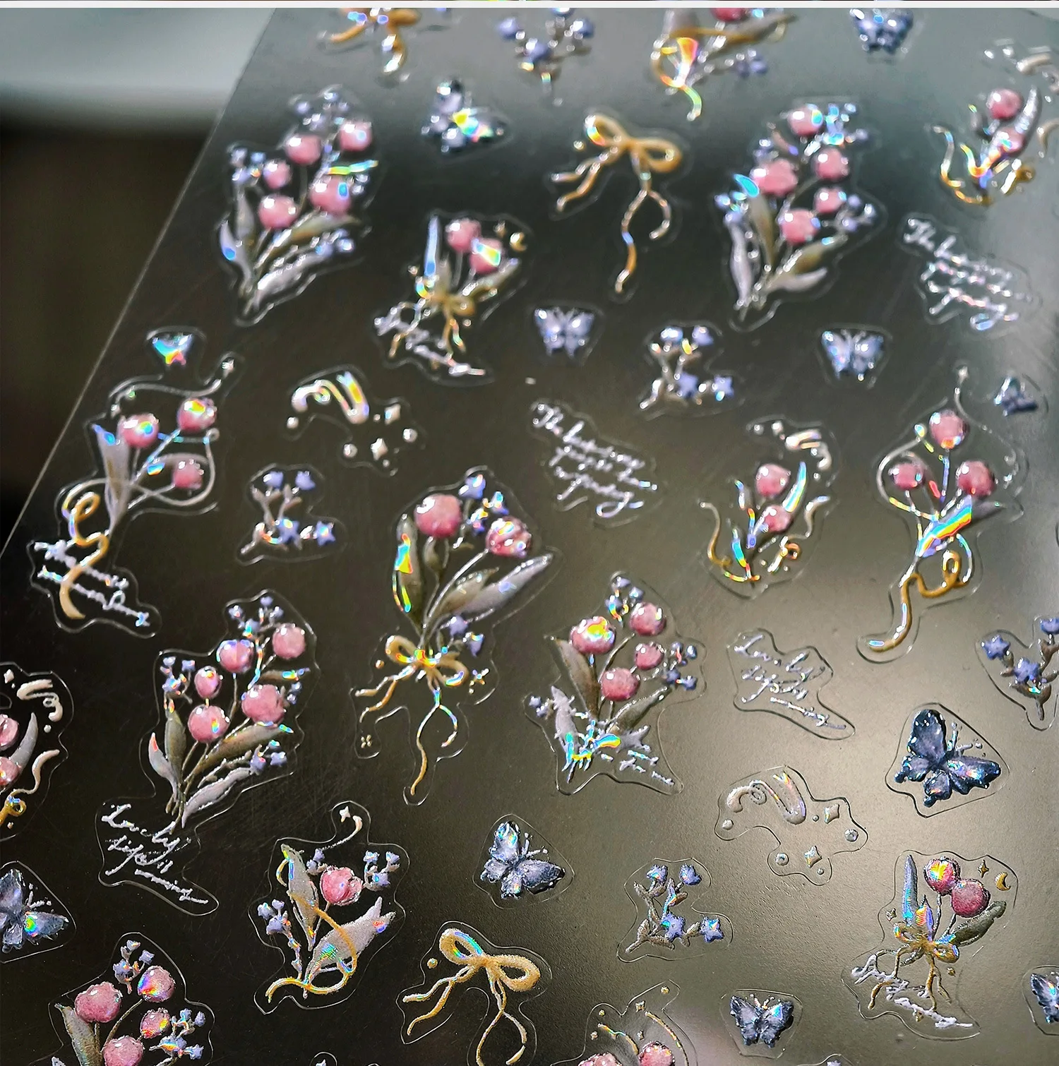 Colorful Floral Nail Art Sticker Summer Garden Motifs Juicy Flower Petals Dimensional Botanical Patterns Adhesive Manicure Decal
