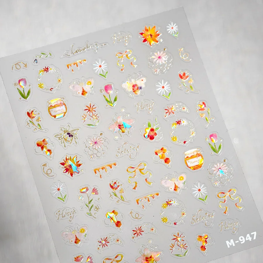 Colorful Floral Nail Art Sticker Summer Garden Motifs Juicy Flower Petals Dimensional Botanical Patterns Adhesive Manicure Decal