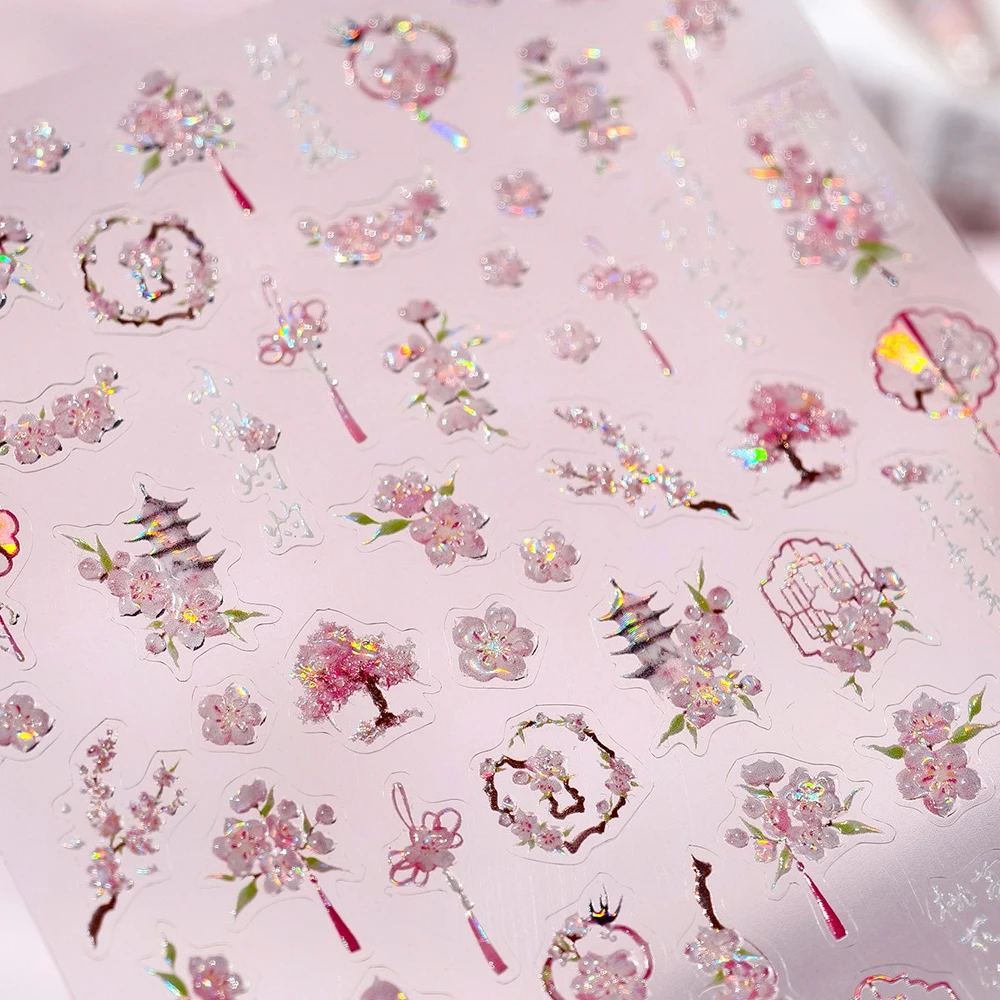 Colorful Floral Nail Art Sticker Summer Garden Motifs Juicy Flower Petals Dimensional Botanical Patterns Adhesive Manicure Decal