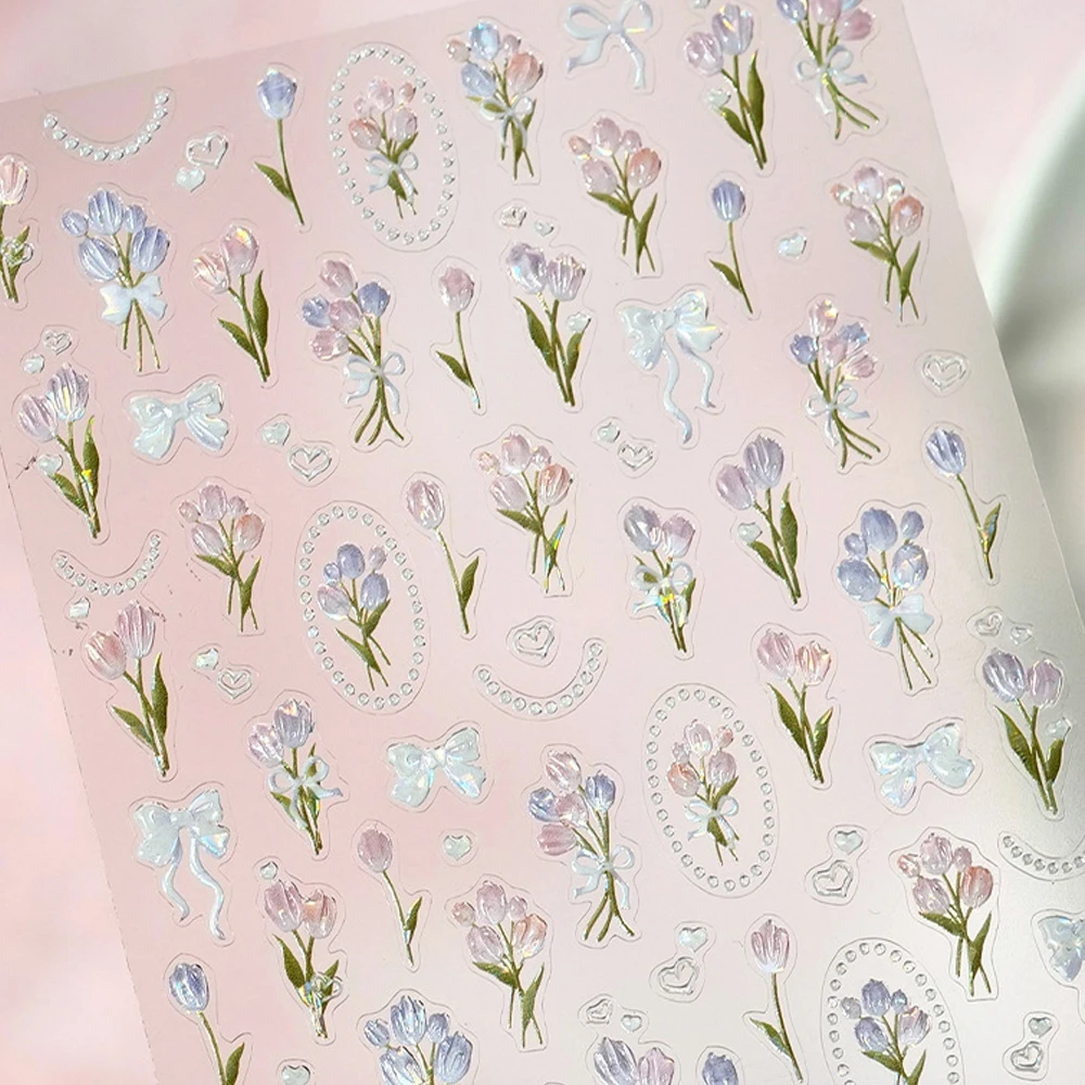 Colorful Floral Nail Art Sticker Summer Garden Motifs Juicy Flower Petals Dimensional Botanical Patterns Adhesive Manicure Decal