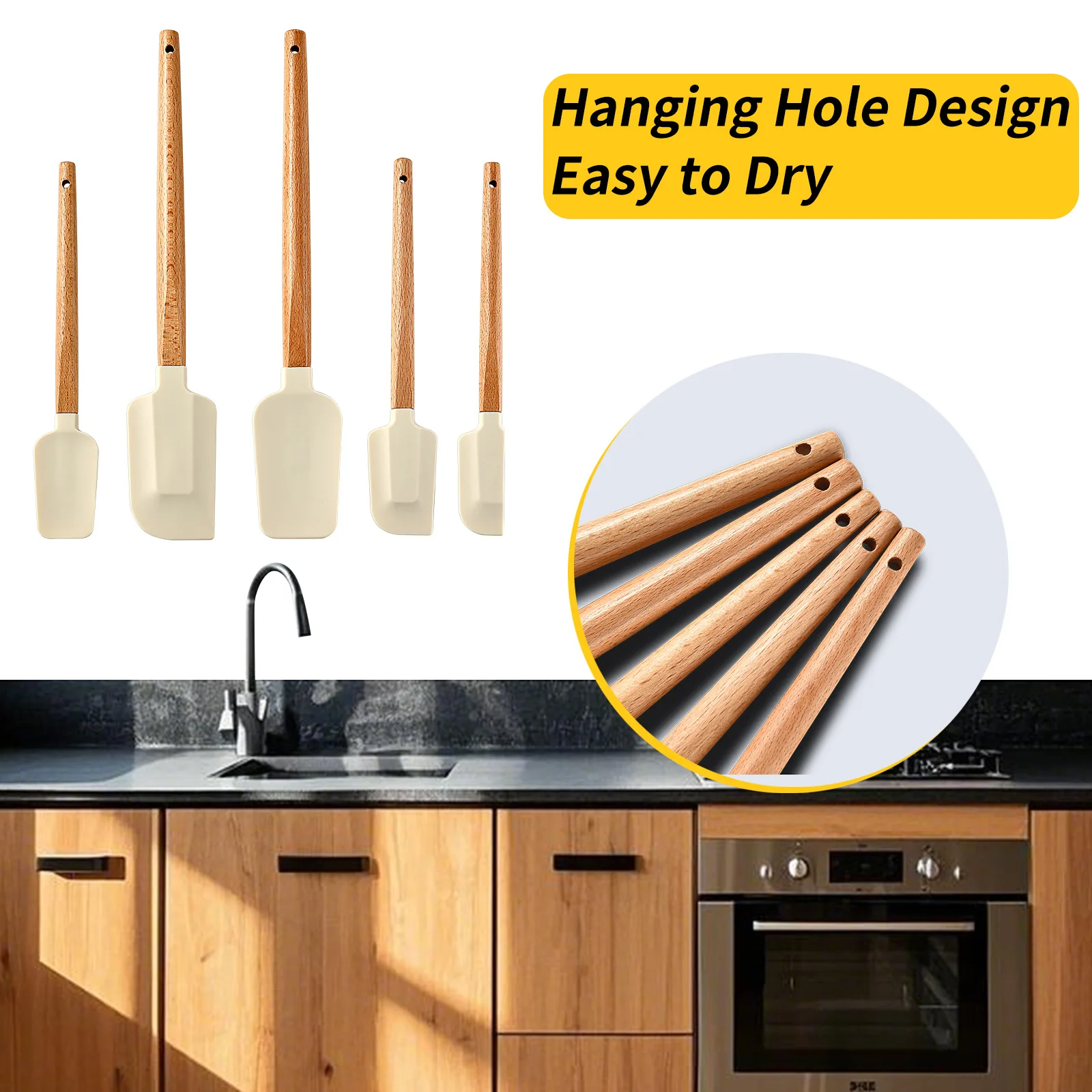 Silicone Scraper Scraper, Home Baking Wooden Handle Scraper, Cake Scraper, Cream Small Spatula Set