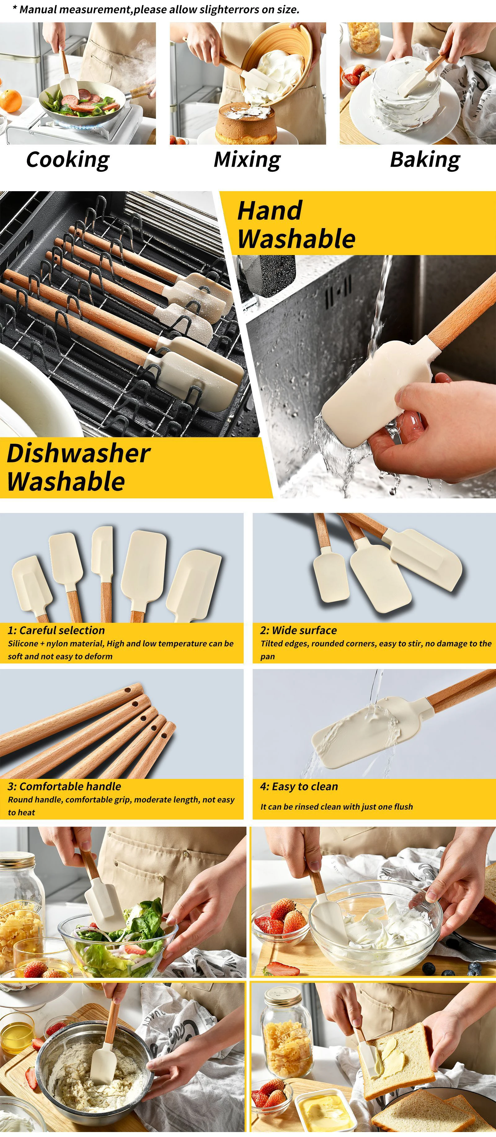 Silicone Scraper Scraper, Home Baking Wooden Handle Scraper, Cake Scraper, Cream Small Spatula Set