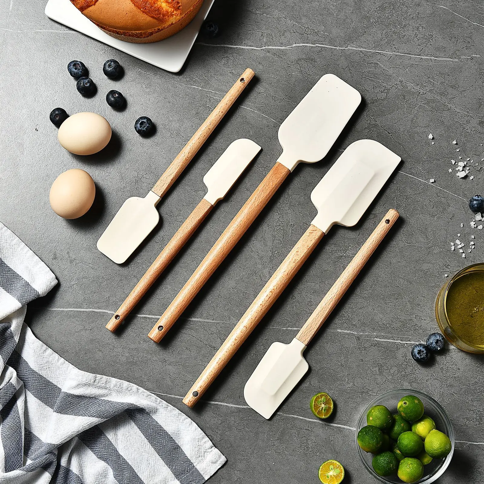Silicone Scraper Scraper, Home Baking Wooden Handle Scraper, Cake Scraper, Cream Small Spatula Set