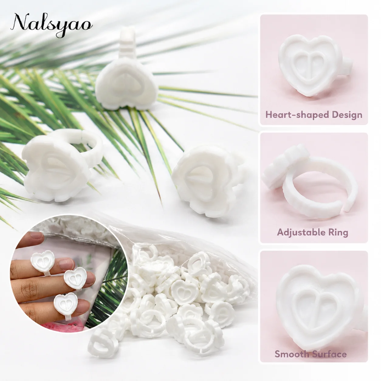 100 PCS Disposable Heart-shaped Plastic Glue Ring Cup Eyelash Extension Tattoo Pigment Holder Pallet Lash Makeup Supplies Tools