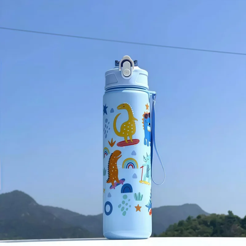 750ml Dinosaur Water Bottle For Kids Water Sippy Cup With Silicone Straw Leakproof Plastic Water Bottles Summer Kids Water Cup