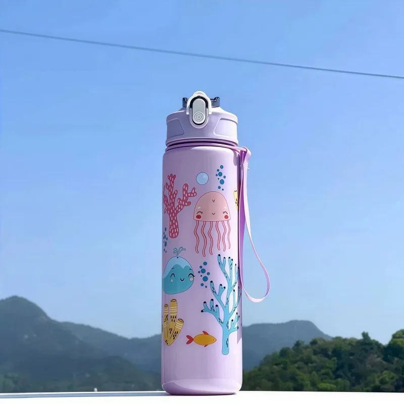 750ml Dinosaur Water Bottle For Kids Water Sippy Cup With Silicone Straw Leakproof Plastic Water Bottles Summer Kids Water Cup