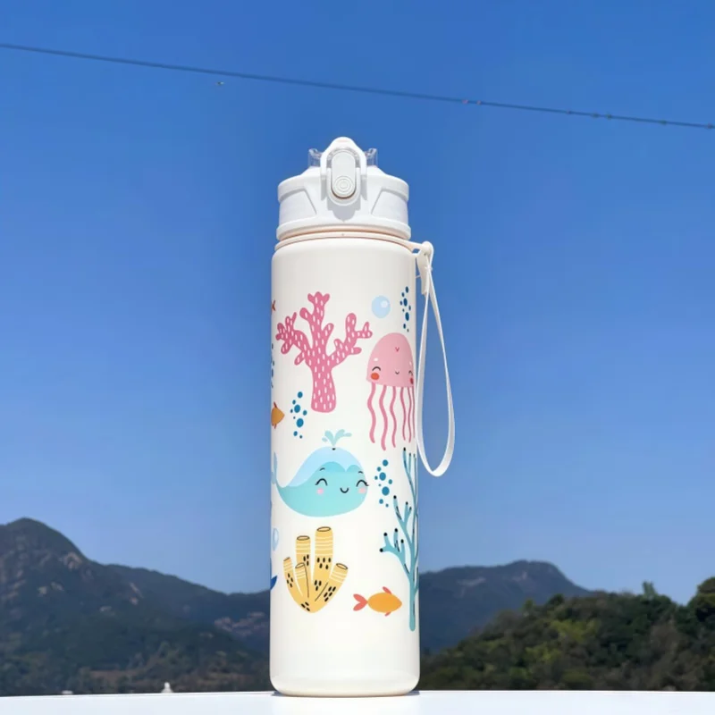 750ml Dinosaur Water Bottle For Kids Water Sippy Cup With Silicone Straw Leakproof Plastic Water Bottles Summer Kids Water Cup