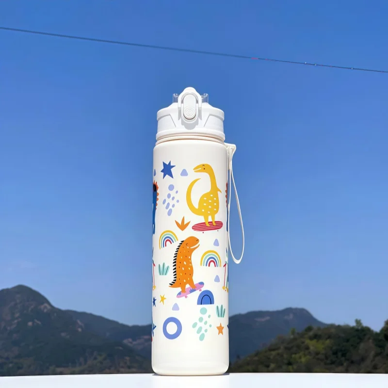 750ml Dinosaur Water Bottle For Kids Water Sippy Cup With Silicone Straw Leakproof Plastic Water Bottles Summer Kids Water Cup