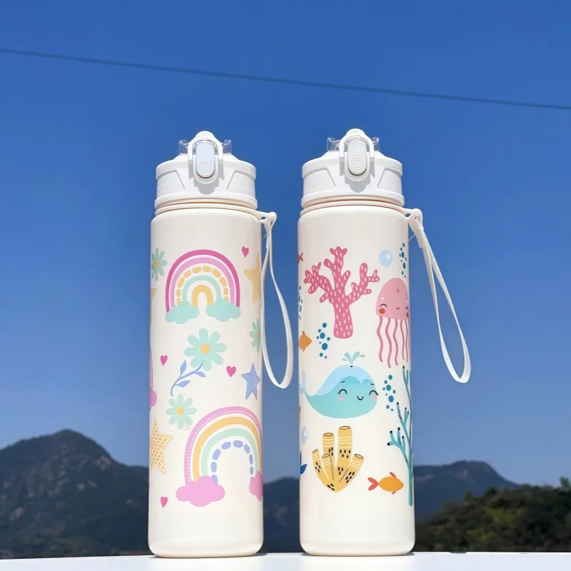 750ml Dinosaur Water Bottle For Kids Water Sippy Cup With Silicone Straw Leakproof Plastic Water Bottles Summer Kids Water Cup