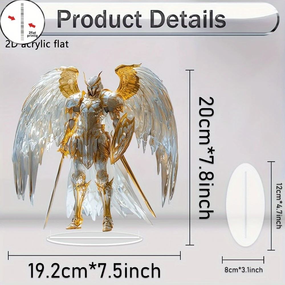 8in Golden Angel Anime Guardian Deity Acrylic Figurine 2D Desktop Bedroom Office Colorful Photography Prop Decoration Gifts Toy