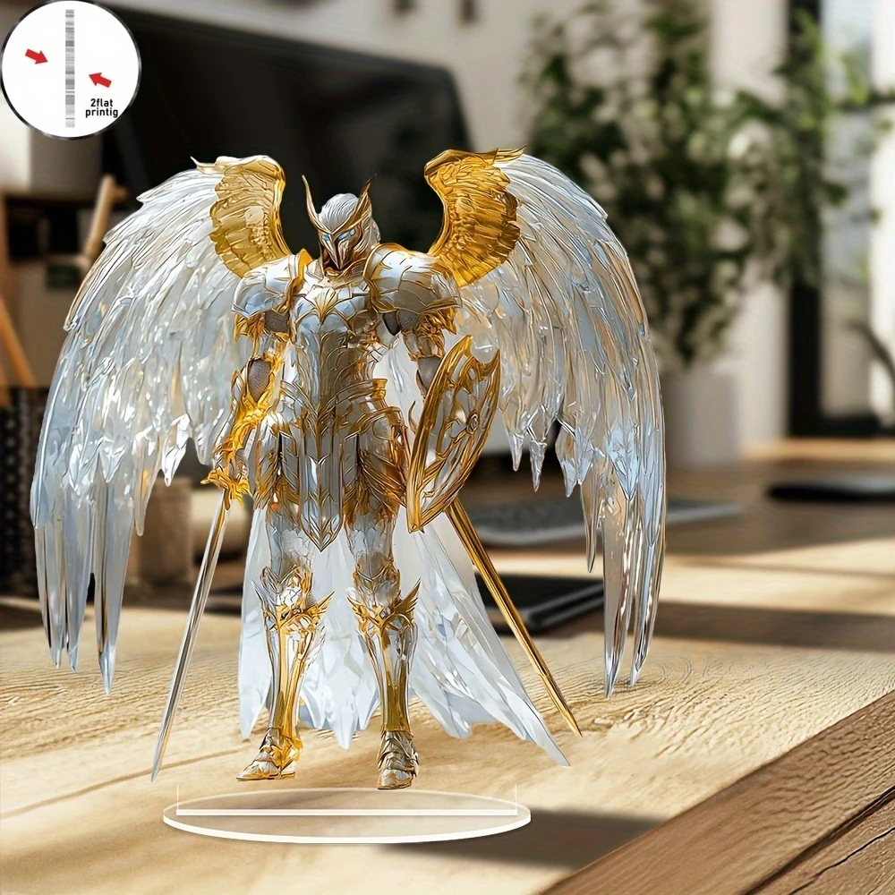 8in Golden Angel Anime Guardian Deity Acrylic Figurine 2D Desktop Bedroom Office Colorful Photography Prop Decoration Gifts Toy