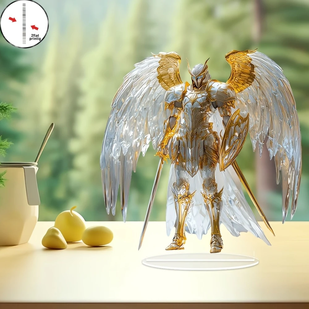 8in Golden Angel Anime Guardian Deity Acrylic Figurine 2D Desktop Bedroom Office Colorful Photography Prop Decoration Gifts Toy