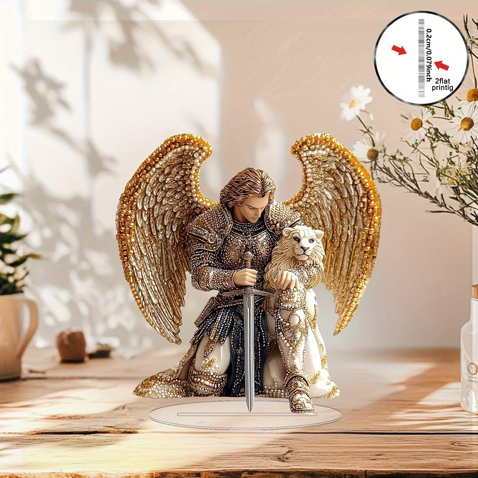 8in Golden Angel Anime Guardian Deity Acrylic Figurine 2D Desktop Bedroom Office Colorful Photography Prop Decoration Gifts Toy