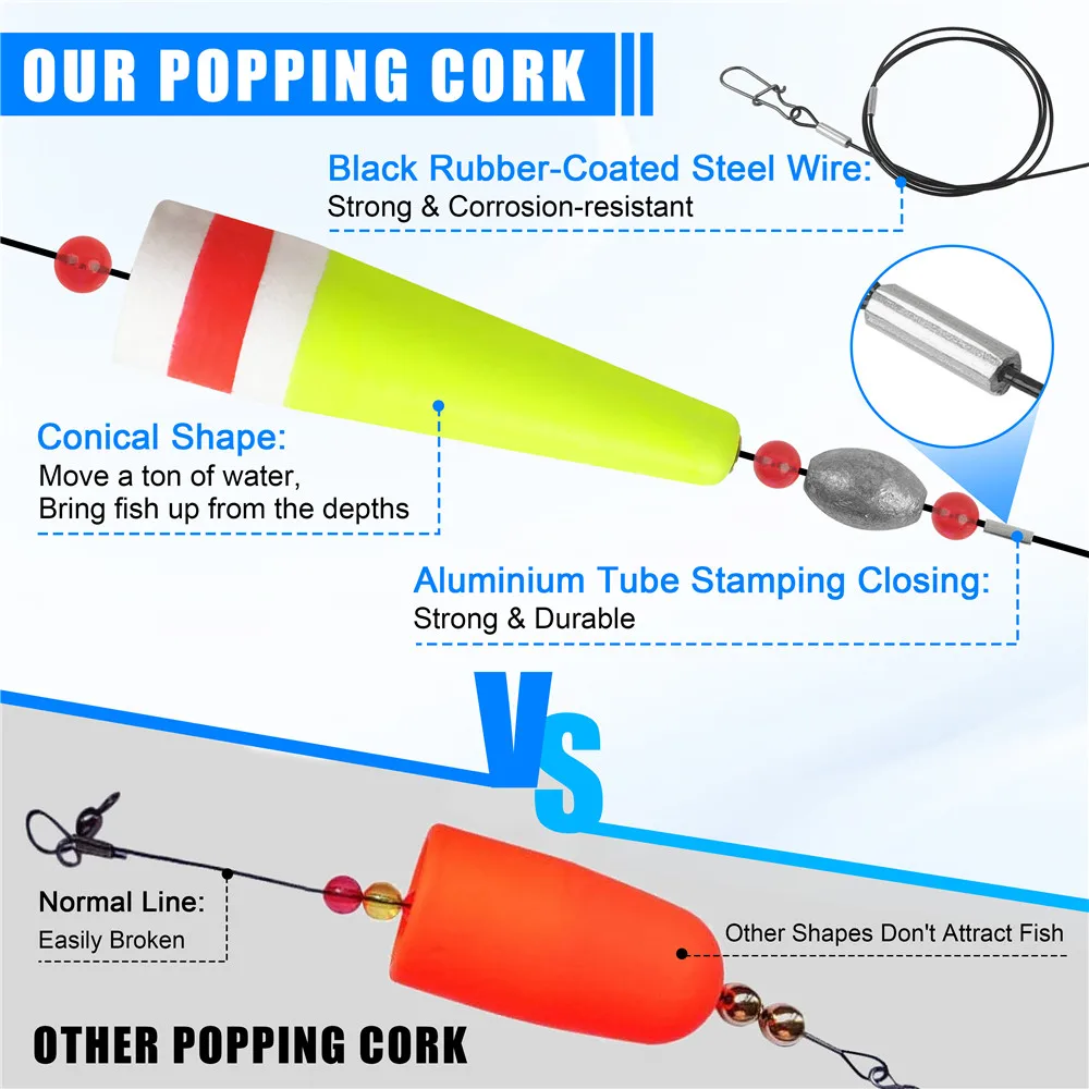 Fishing bobbers Popping Corks for Saltwater Float Rig Weighted fishing floats and bobbers for Redfish Surf fishing Tackle