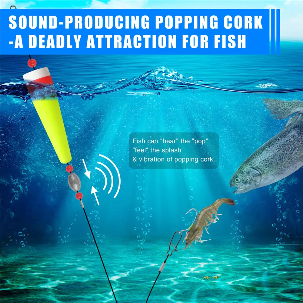 Fishing bobbers Popping Corks for Saltwater Float Rig Weighted fishing floats and bobbers for Redfish Surf fishing Tackle