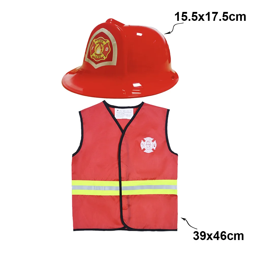 Girls Boys Birthday Role Playing Vest Firefighter Policeman Construction Worker Costume Vest Hat Props Cosplay Theme Party Decor