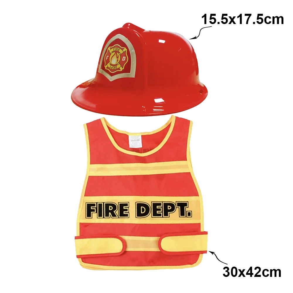 Girls Boys Birthday Role Playing Vest Firefighter Policeman Construction Worker Costume Vest Hat Props Cosplay Theme Party Decor