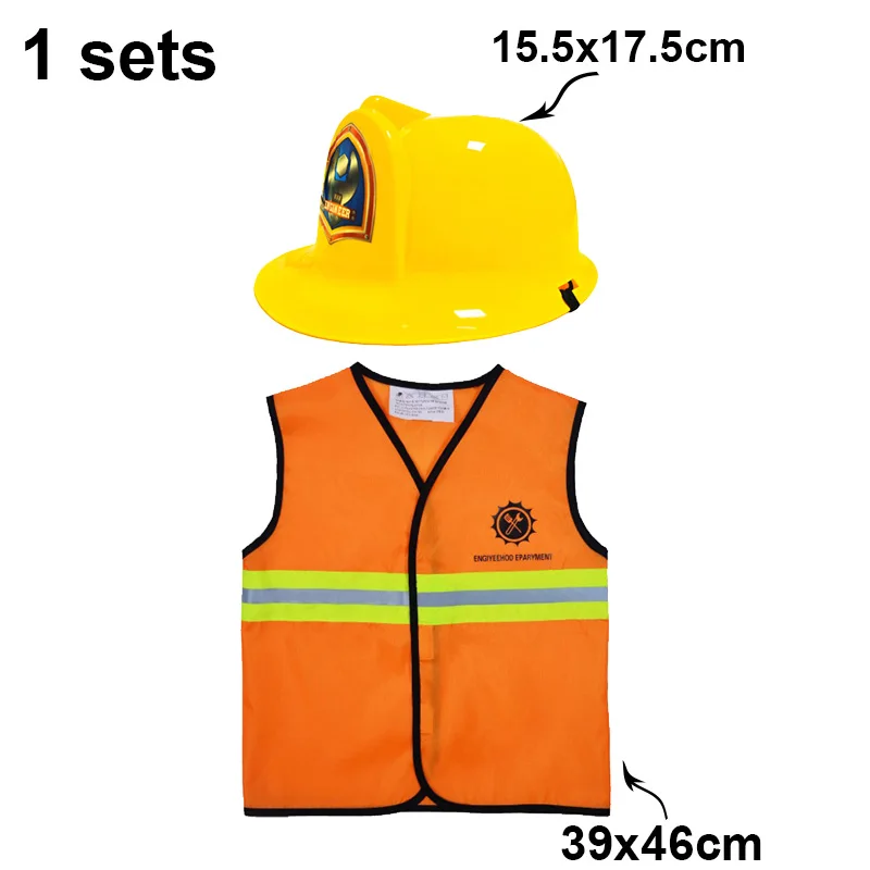 Girls Boys Birthday Role Playing Vest Firefighter Policeman Construction Worker Costume Vest Hat Props Cosplay Theme Party Decor