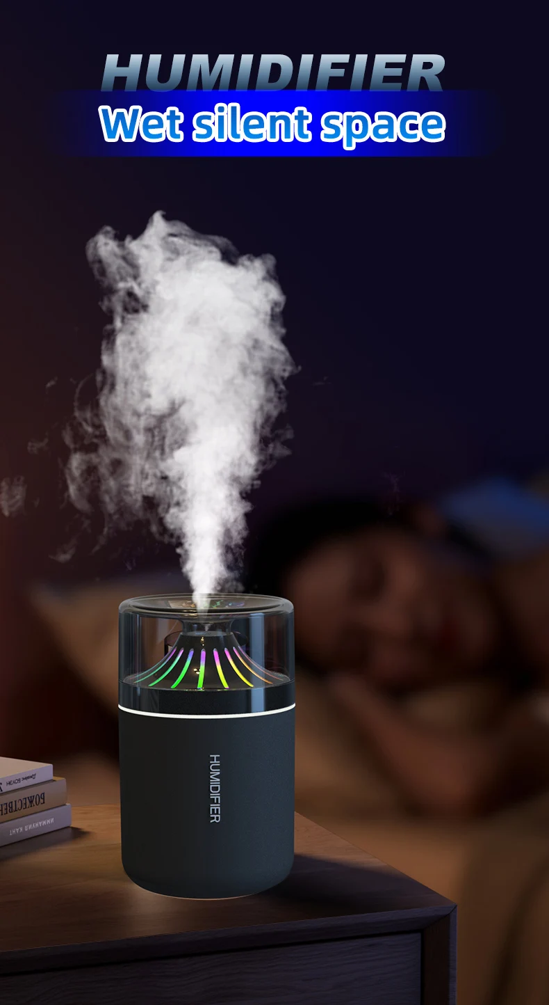 Colorful Gradual Change Atmosphere Light Vehicle Mounted Humidifier with Noise Reduction Mute Delicate Spray for Fresh Air