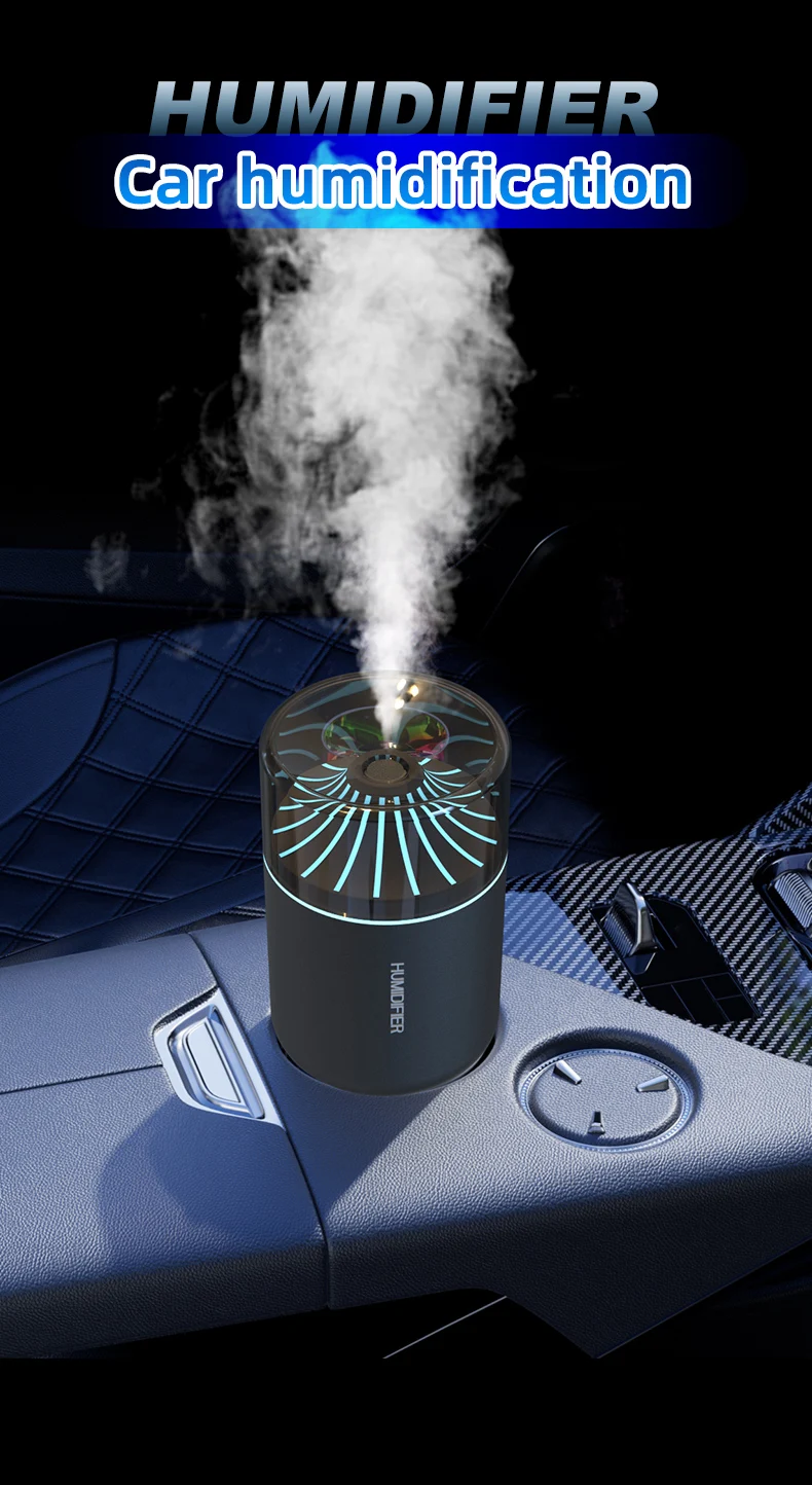 Colorful Gradual Change Atmosphere Light Vehicle Mounted Humidifier with Noise Reduction Mute Delicate Spray for Fresh Air