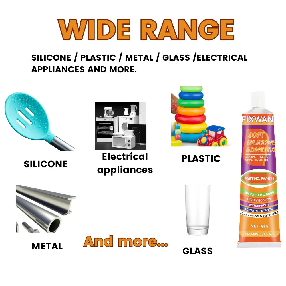 Soft Silicone Adhesive - High Low Temperature Resistant, Waterproof for Bonding Silicone, Metal, Glass, Plastic, Ceramic etc.