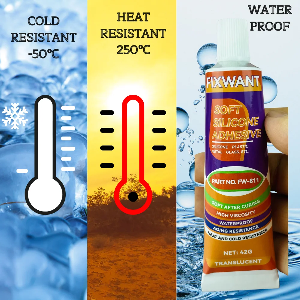 Soft Silicone Adhesive - High Low Temperature Resistant, Waterproof for Bonding Silicone, Metal, Glass, Plastic, Ceramic etc.