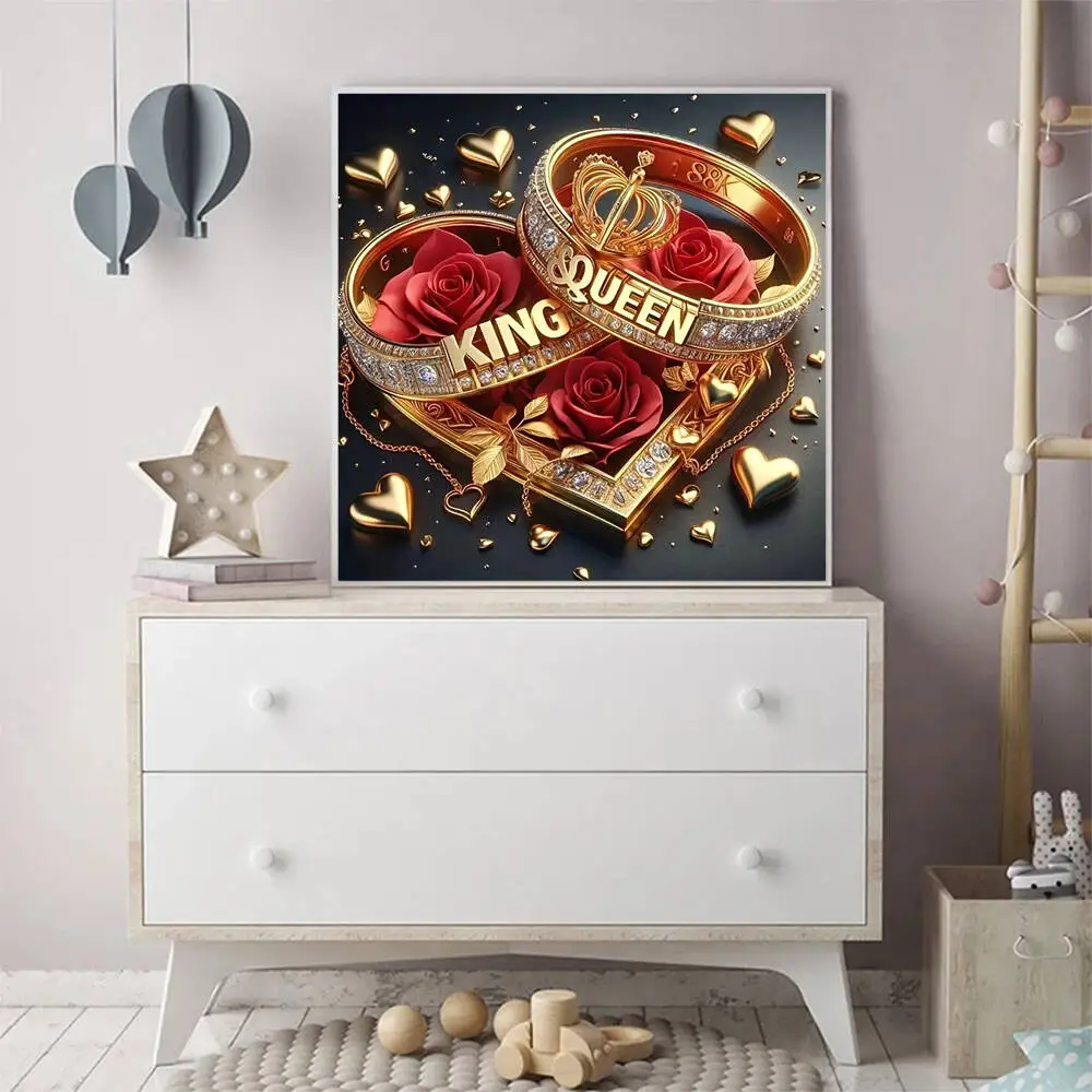 Momoart New Arrival Diamond Embroidery Ring Painting Rose Flower DIY Picture Rhinestones Love Heart Mosaic Scenery Wall Decor