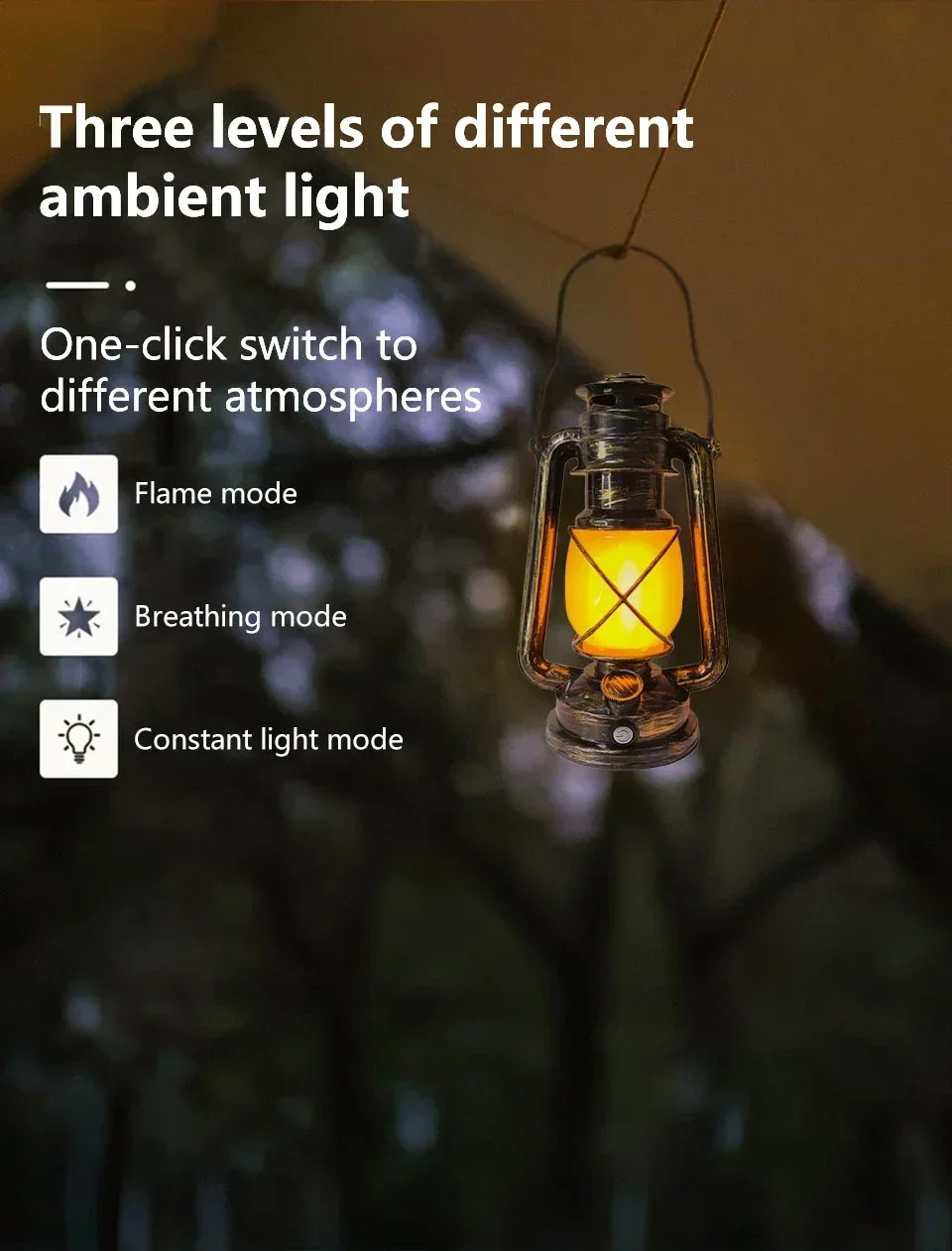 Vintage Lantern Portable Camping Light Rechargeable Outdoor Hanging Travel Light 3 Lighting Modes For Bar Restaurant Decoration