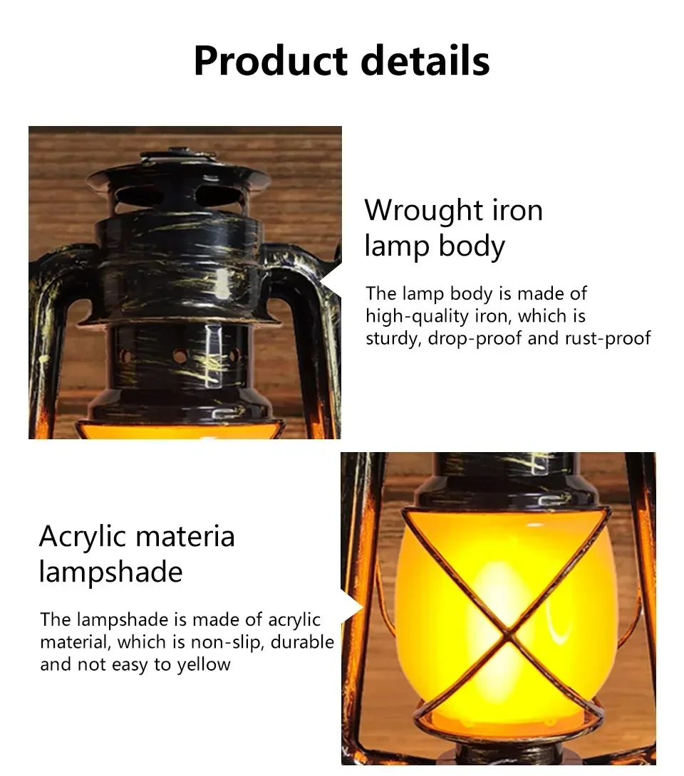 Vintage Lantern Portable Camping Light Rechargeable Outdoor Hanging Travel Light 3 Lighting Modes For Bar Restaurant Decoration
