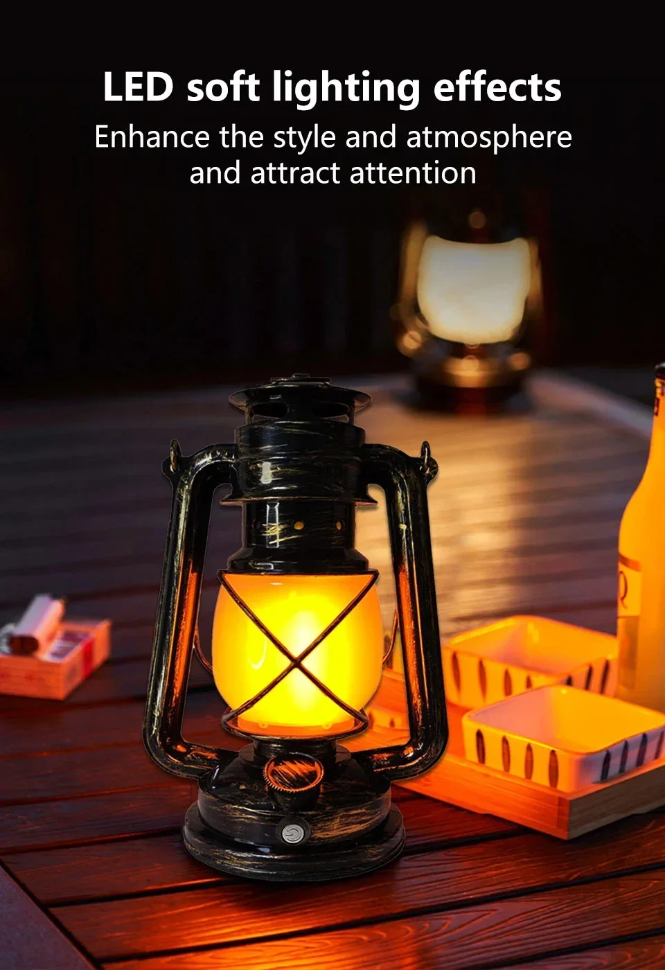 Vintage Lantern Portable Camping Light Rechargeable Outdoor Hanging Travel Light 3 Lighting Modes For Bar Restaurant Decoration