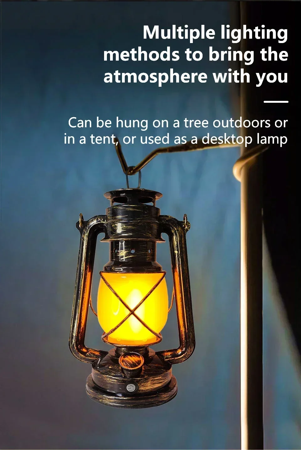 Vintage Lantern Portable Camping Light Rechargeable Outdoor Hanging Travel Light 3 Lighting Modes For Bar Restaurant Decoration