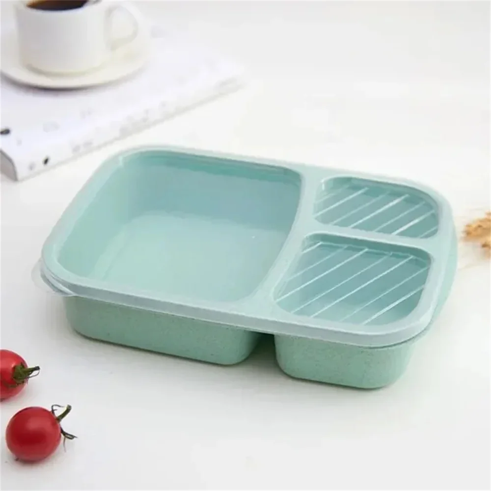1/4pack Bento Lunch Box Set 3 Compartment Food Storage Containers Wheat Straw Meal Prep Lunch Box Plastic Food Storage Container