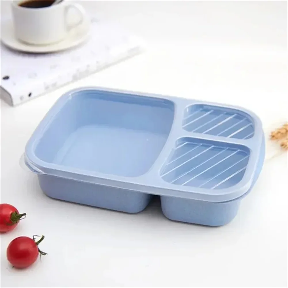 1/4pack Bento Lunch Box Set 3 Compartment Food Storage Containers Wheat Straw Meal Prep Lunch Box Plastic Food Storage Container
