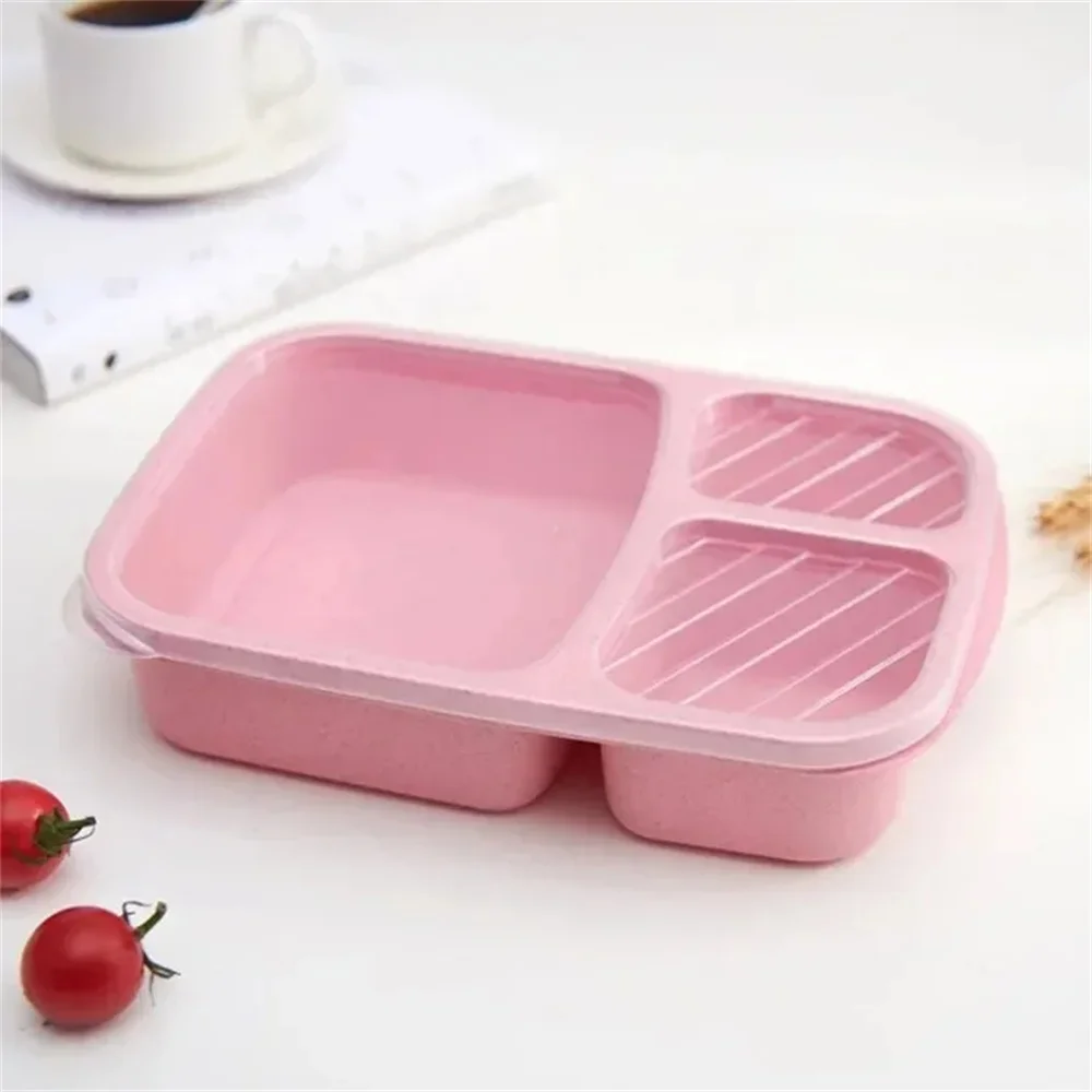 1/4pack Bento Lunch Box Set 3 Compartment Food Storage Containers Wheat Straw Meal Prep Lunch Box Plastic Food Storage Container