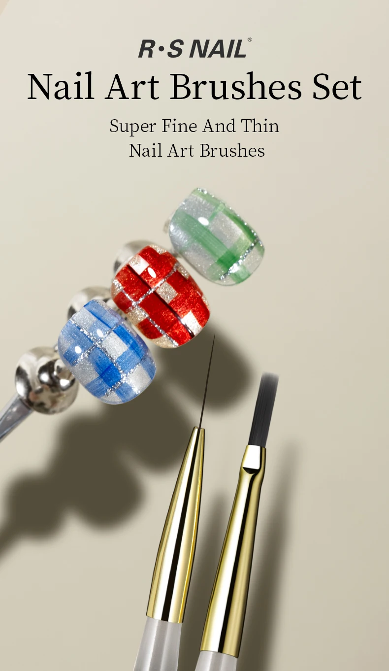 RSNAIL Nail Art Brush Set Vintage Checker Brush Ultra-Fine Drawing Painting Brushes Nail Art Kit with Y2K Style Manicure Tools